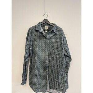 Vintage Field Gear Shirt Mens XLT Green Blue Geometric Button Down Long Sleeve